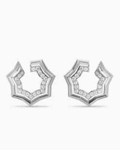 Zig Zag Stax™ Two Row Hoop Earrings Sterling Silver with Diamonds, 27mm
